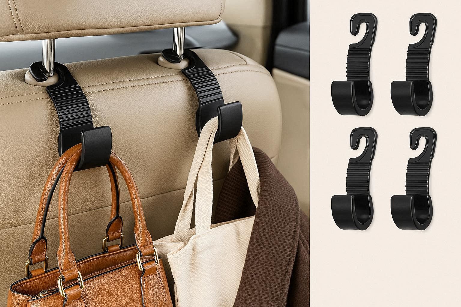 Heavy Duty Car Headrest Hooks Universal Back Seat Hanger For Handbags Purses Grocery Bags Coats Vehicle Organizer Set of 4