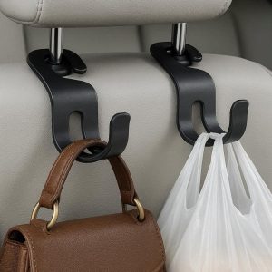 S Shaped Car Seat Hooks Universal Dual Hanger For Front Back Seat Headrest Organizing Handbags Purses Grocery Bags