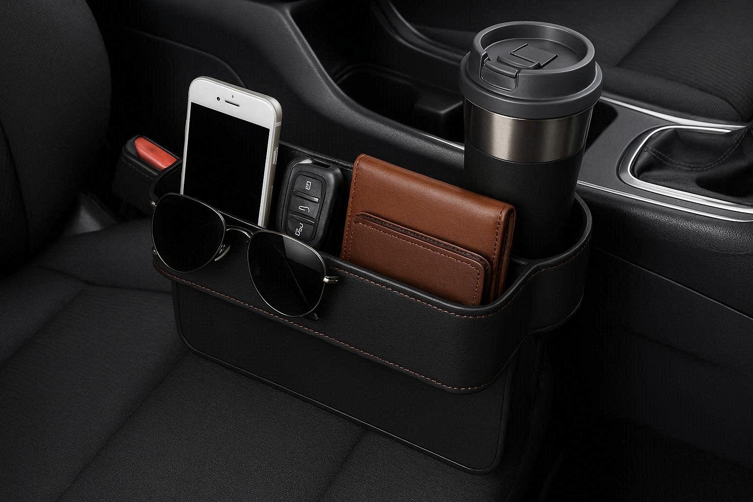 Car Seat Gap Organizer Multifunctional Front Seat Console Storage Box With Cup Holder For Phones Keys Sunglasses Wallets