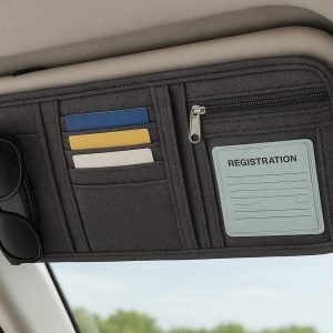 Car Sun Visor Organizer Multi Pocket Document Holder Box Wallet Pouch Zipper Storage Case For Registration Cards Sunglasses