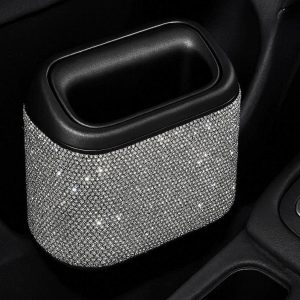 Bling Car Trash Can Organizer Sparkling Crystal Diamond Mini Waste Bin Storage Box For Vehicle Door Pocket Console