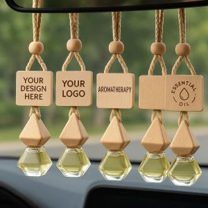Customizable Hanging Car Air Fresheners Natural Wood Aromatherapy Essential Oil Diffuser Pendant Ornaments For Rearview Mirror