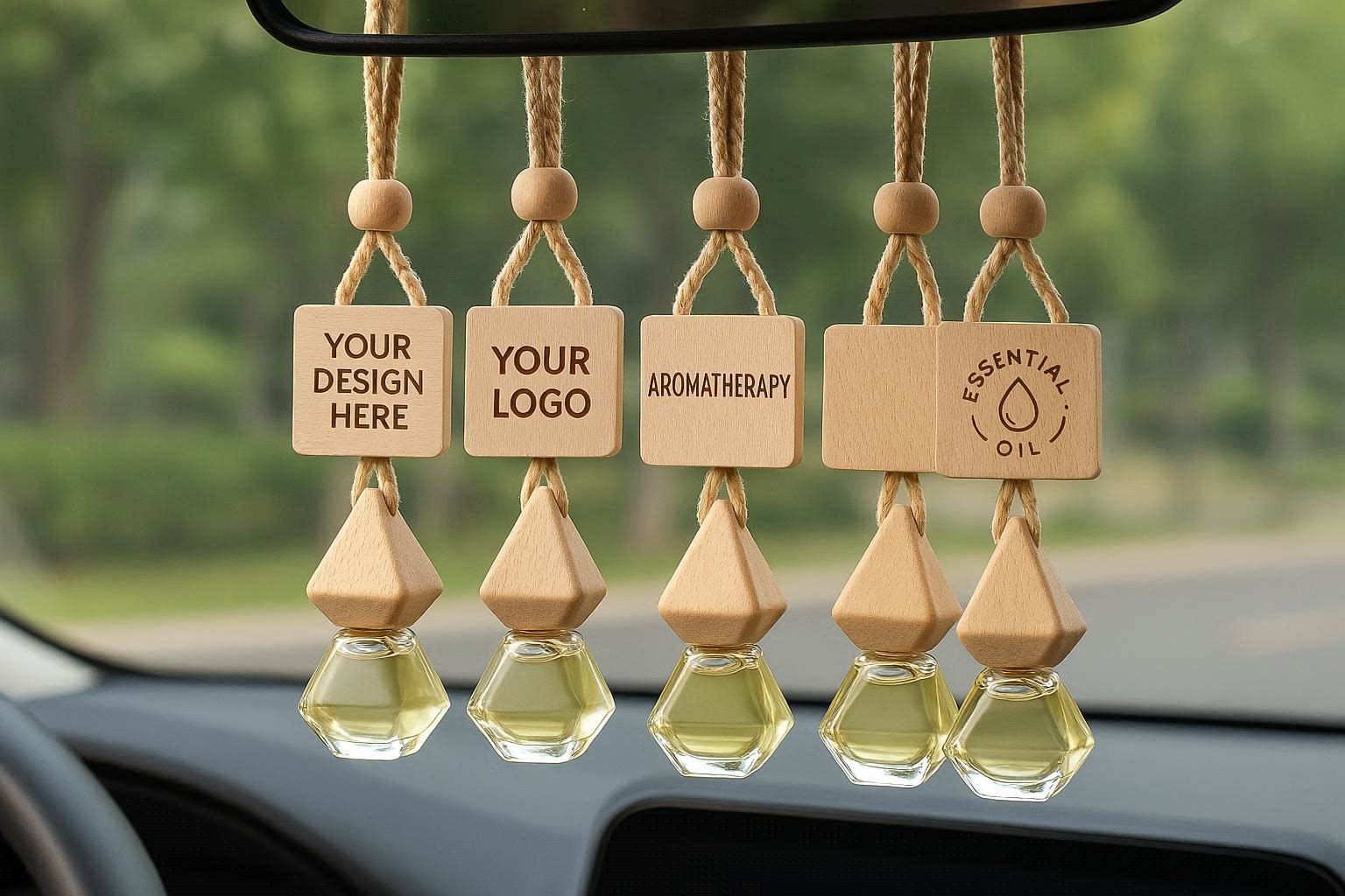 Customizable Hanging Car Air Fresheners Natural Wood Aromatherapy Essential Oil Diffuser Pendant Ornaments For Rearview Mirror