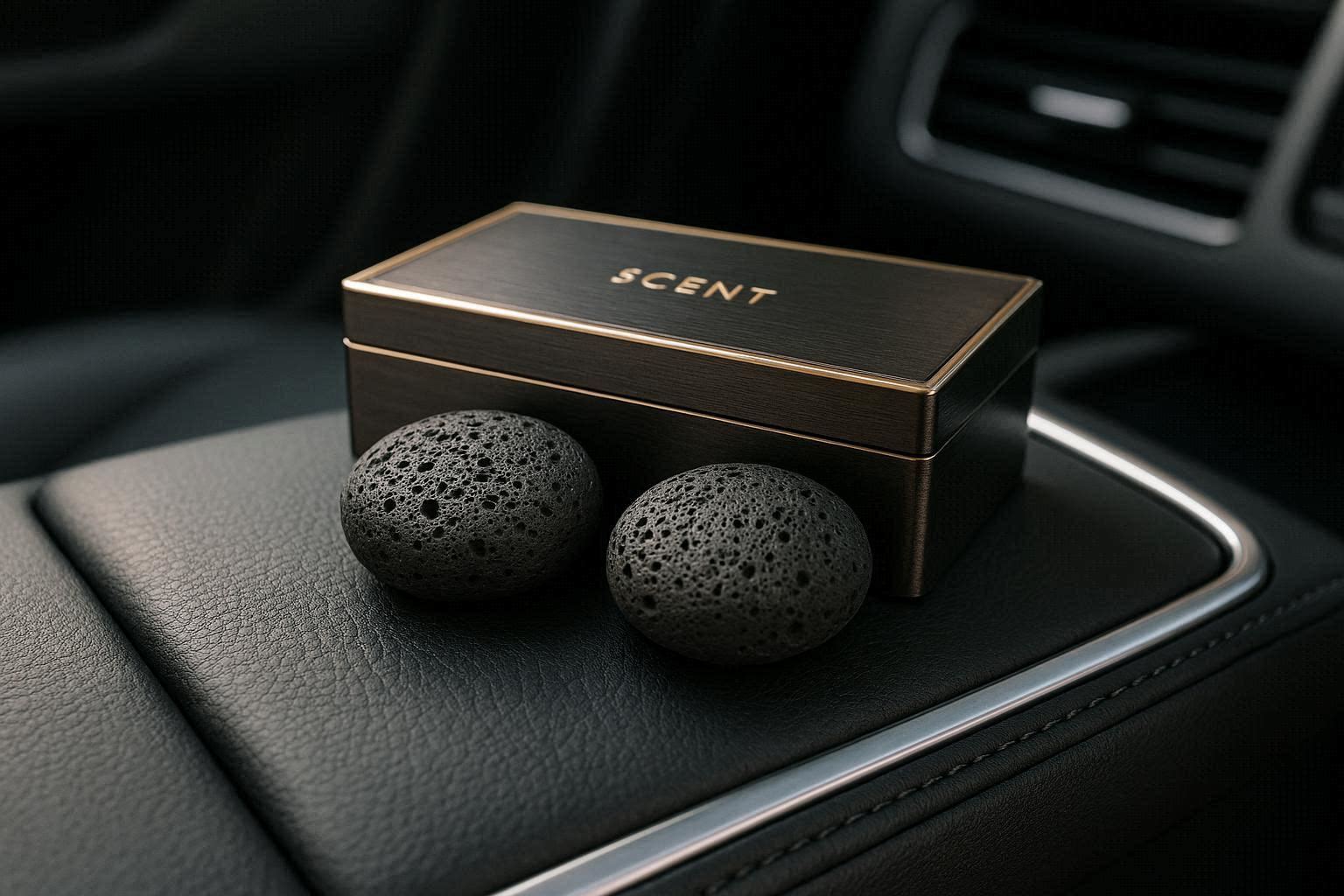 Natural Volcanic Stone Car Air Fresheners Aromatherapy Essential Oil Diffuser Luxury Metallic Scent Box For Console