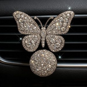 Bling Crystal Car Air Fresheners Sparkling Rhinestone Vent Clip Butterfly Aromatherapy Diffuser For Vehicle Interior Decoration