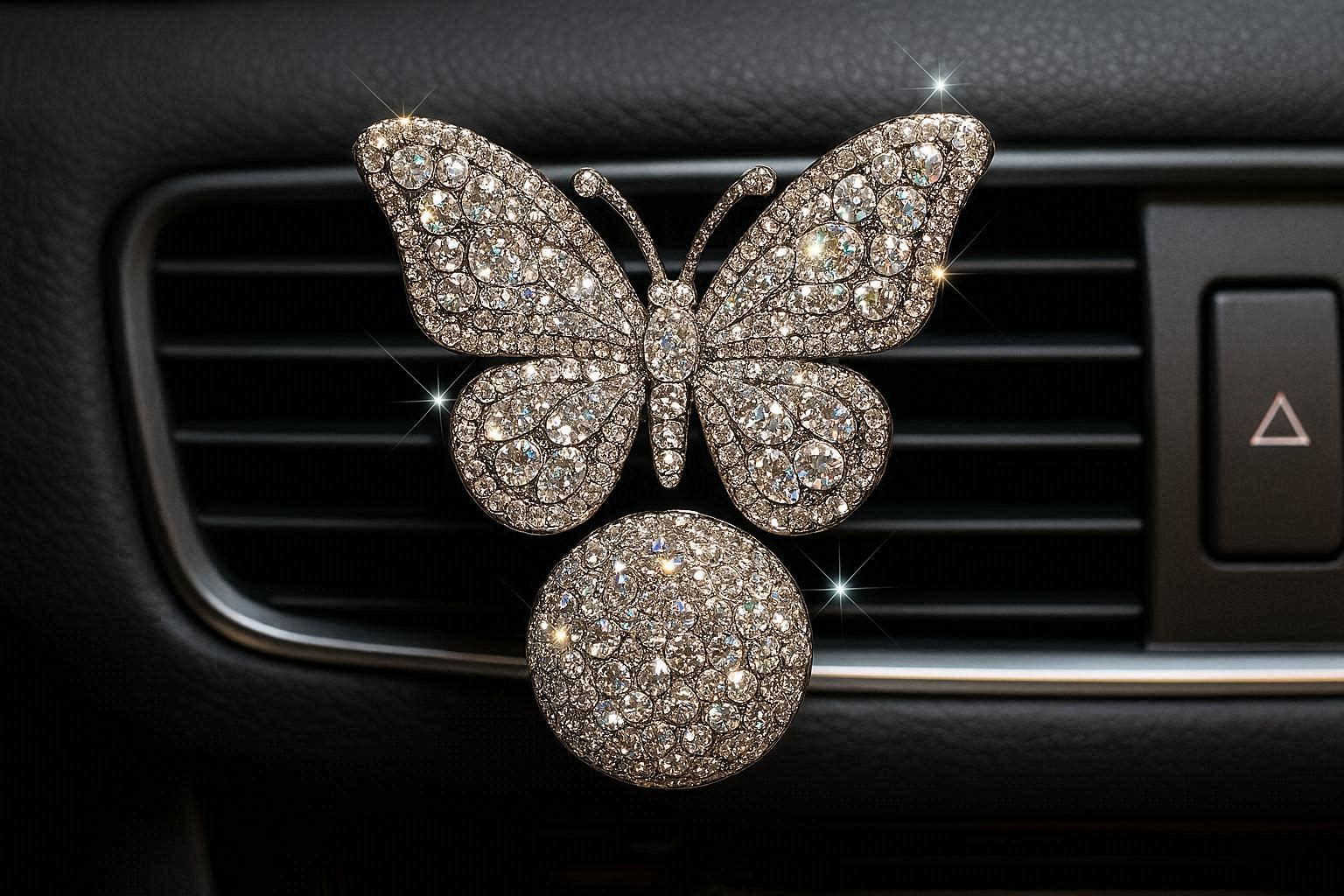 Bling Crystal Car Air Fresheners Sparkling Rhinestone Vent Clip Butterfly Aromatherapy Diffuser For Vehicle Interior Decoration
