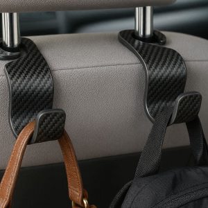 4-2.jpg Carbon Fiber Car Hooks Universal Back Seat Headrest Hanger For Handbags Backpacks Grocery Bags Vehicle Interior Organization