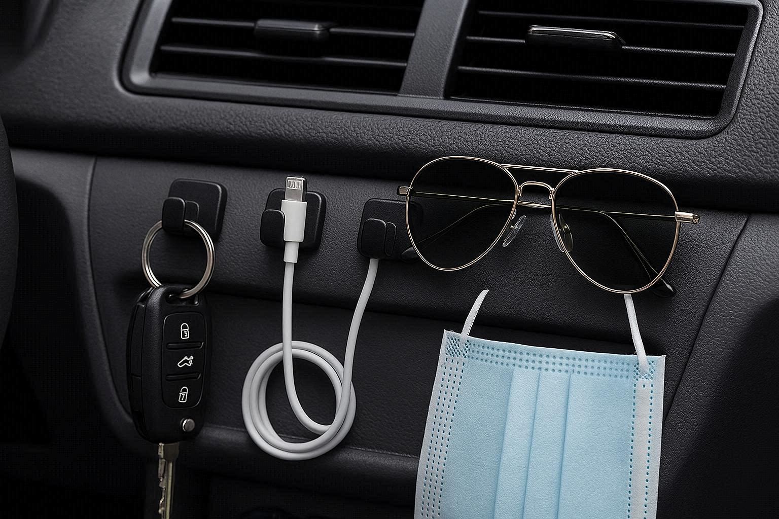 Mini Adhesive Car Hooks Small Sticky Dashboard Hangers For Keys Charging Cables Sunglasses Mask Vehicle Interior Organizer
