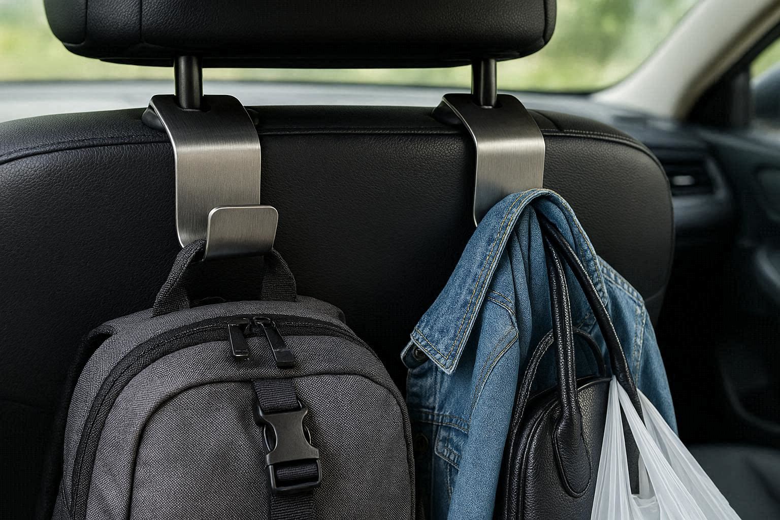 Stainless Steel Car Headrest Hooks Heavy Duty Metal Back Seat Hanger For Heavy Backpacks Coats Purses Grocery Bags